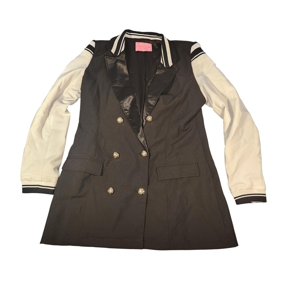 AZALEA WANG Womens Hybrid Varsity Blazer Jacket Patchwork Collegiate Medium